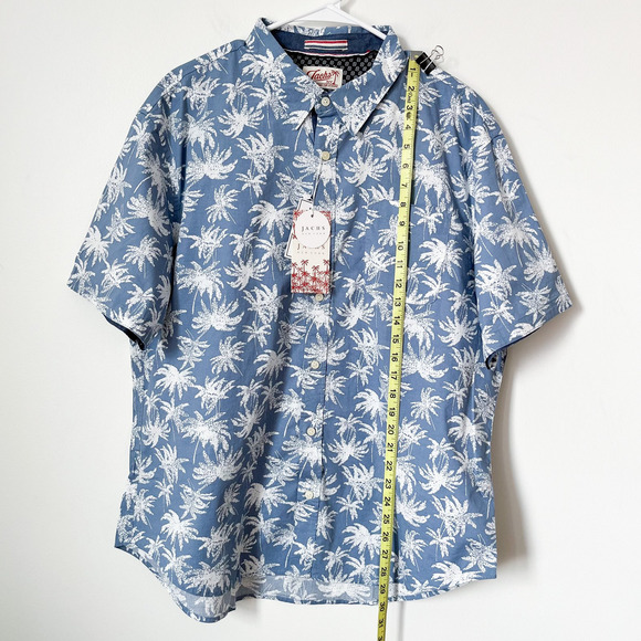 NWT Jachs NY Stretch Short Sleeve Shirt Blue Palm Tree Print Mens XL Tropical - Picture 5 of 9
